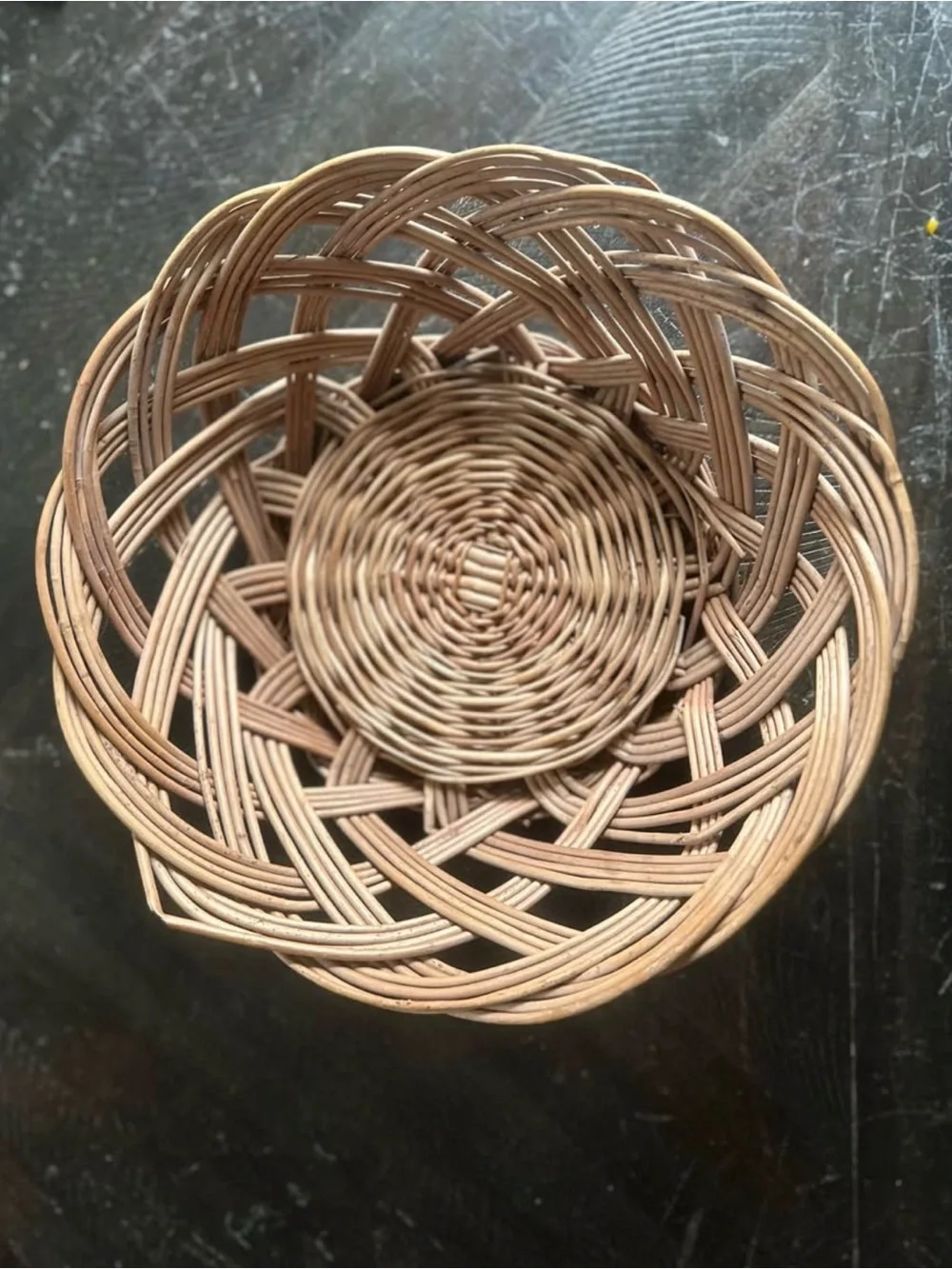 Vintage Polish Woven Rattan Wicker Basket | Small Boho Round Bowl | Handmade
